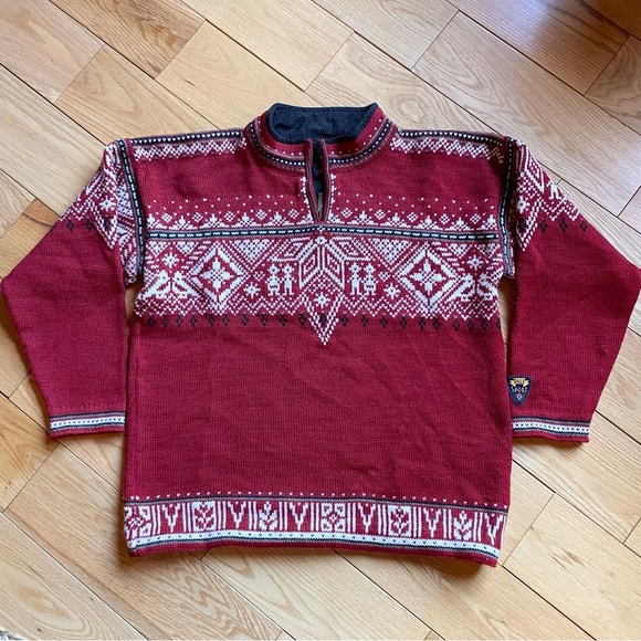 Vintage Dale of Norway Sport Solferino Wool Sweater Red Cross Zip Nordic Ski Vtg - Picture 1 of 12